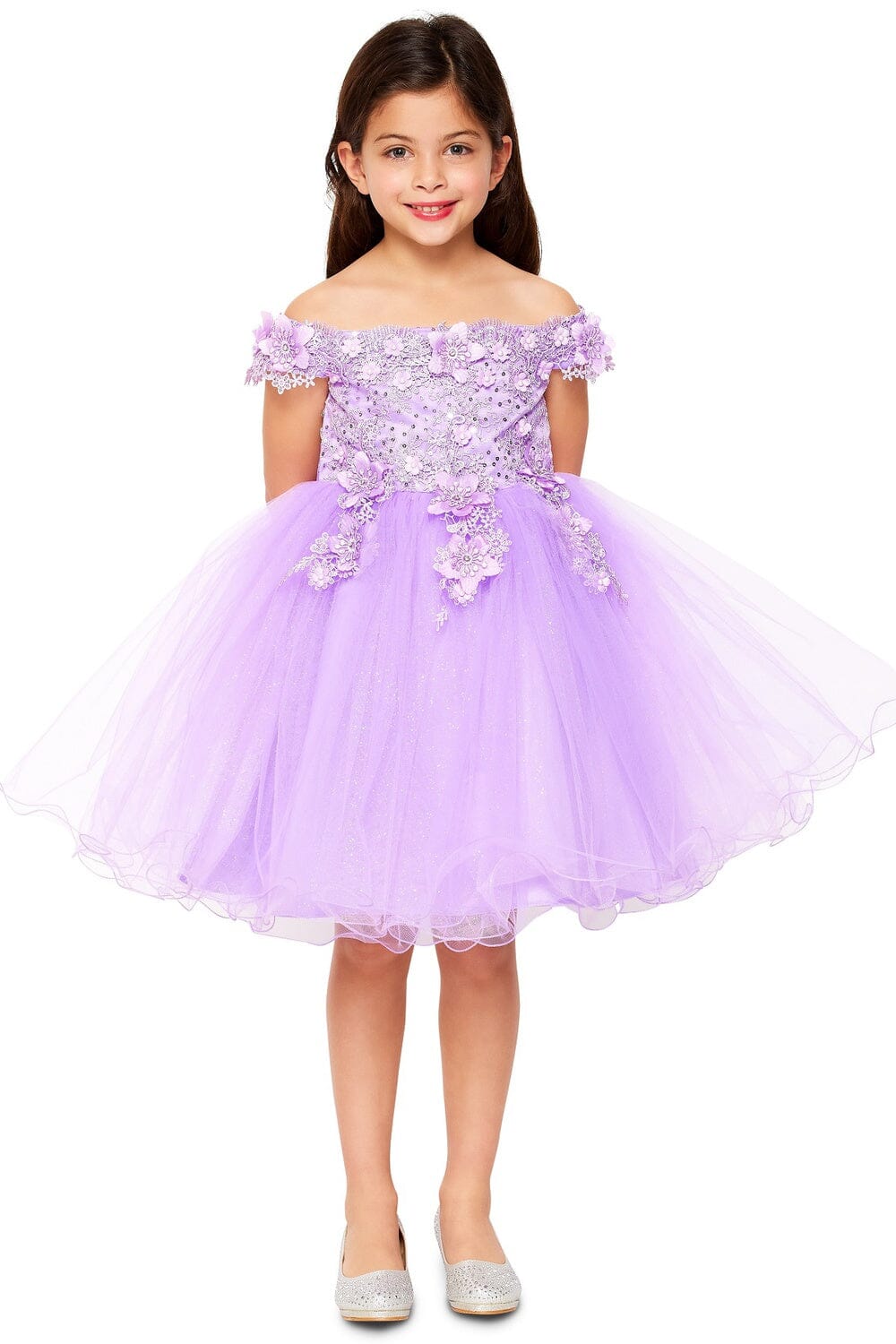 Girls Short Off Shoulder Glitter Dress by Cinderella Couture 9085