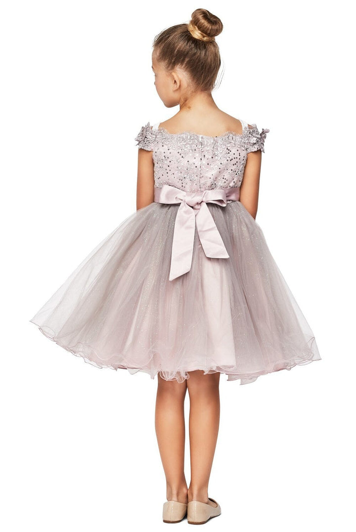 Girls Short Off Shoulder Glitter Dress by Cinderella Couture 9085