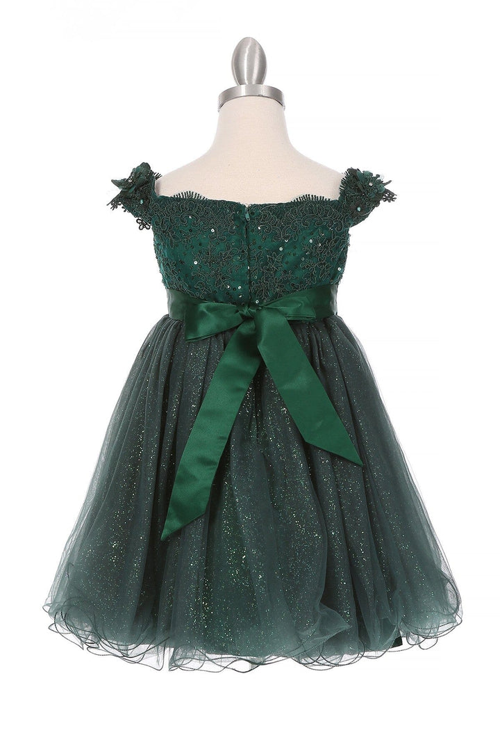Girls Short Off Shoulder Glitter Dress by Cinderella Couture 9085