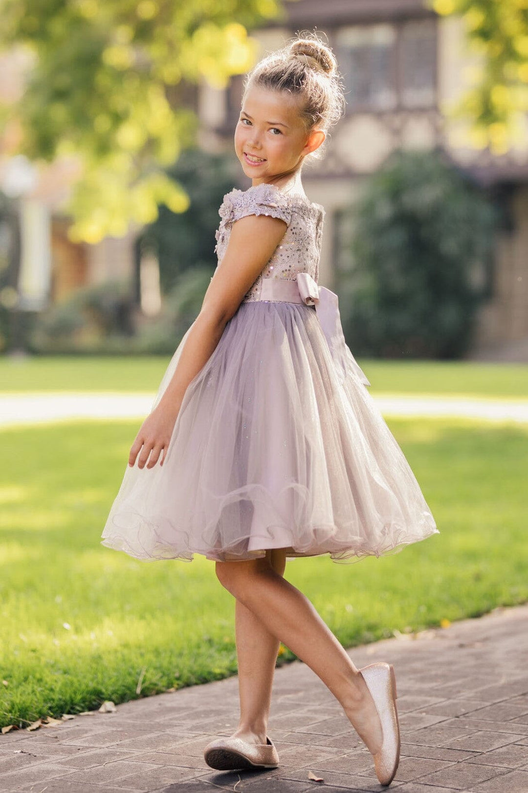 Girls Short Off Shoulder Glitter Dress by Cinderella Couture 9085