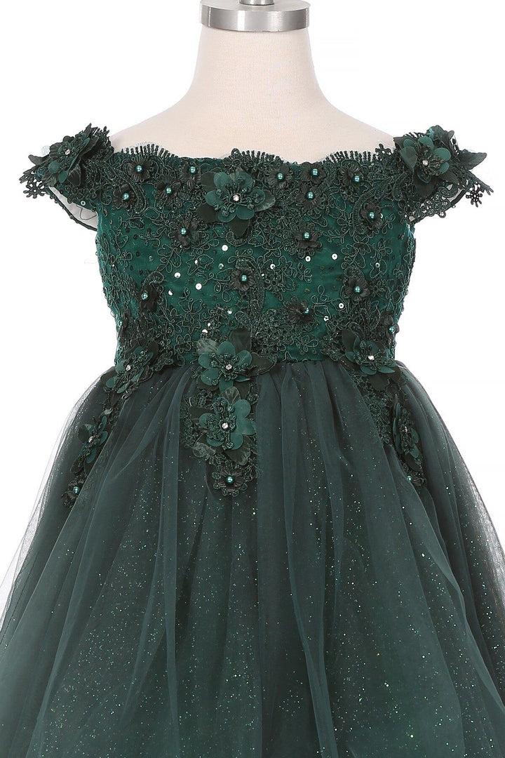 Girls Short Off Shoulder Glitter Dress by Cinderella Couture 9085