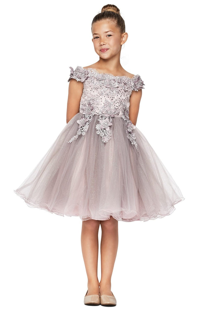 Girls Short Off Shoulder Glitter Dress by Cinderella Couture 9085