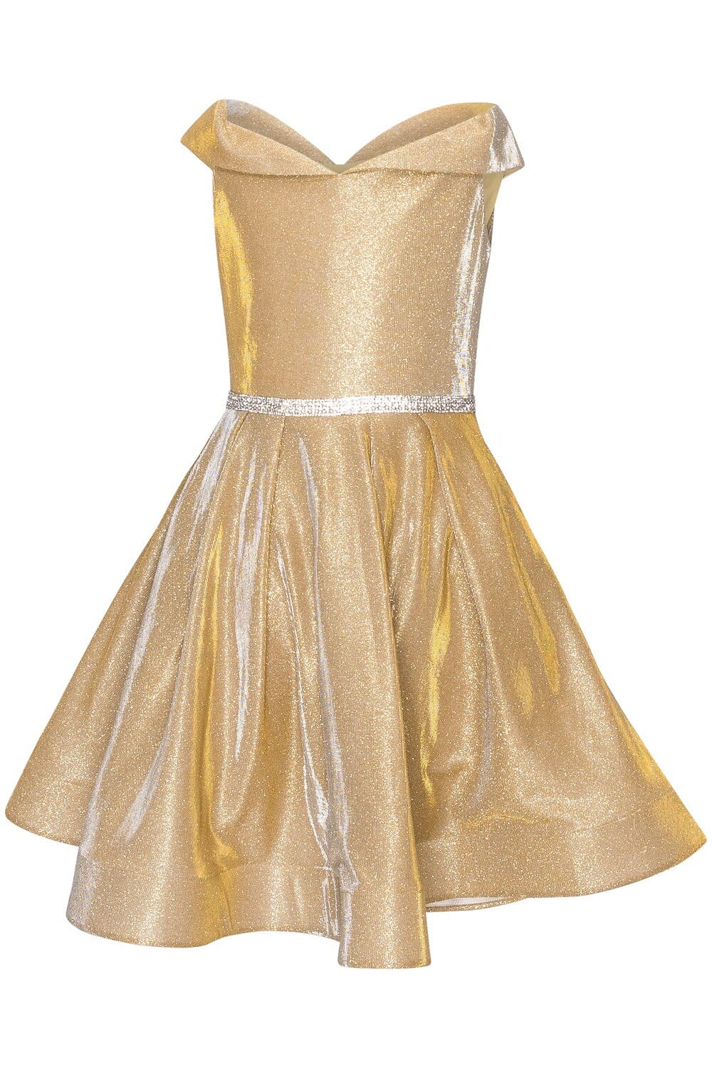 Girls Short Off Shoulder Metallic Dress by Cinderella Couture 8012