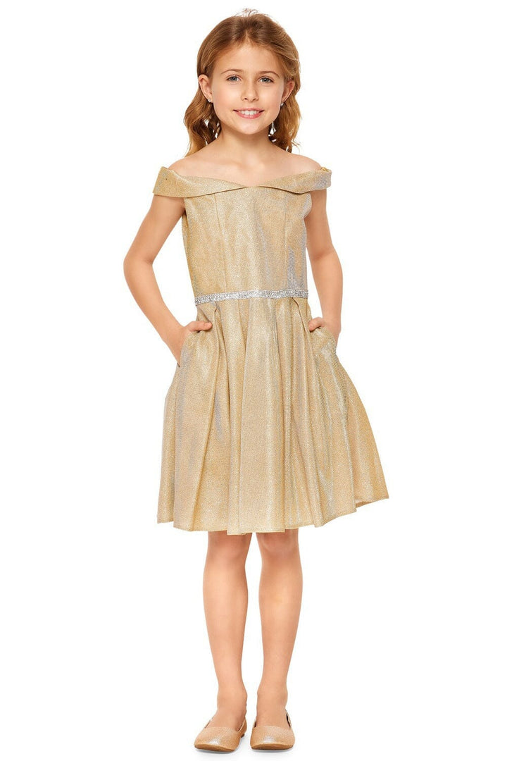 Girls Short Off Shoulder Metallic Dress by Cinderella Couture 8012