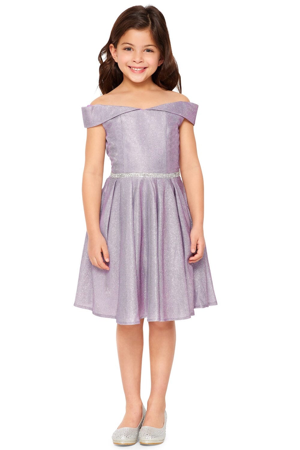 Girls Short Off Shoulder Metallic Dress by Cinderella Couture 8012
