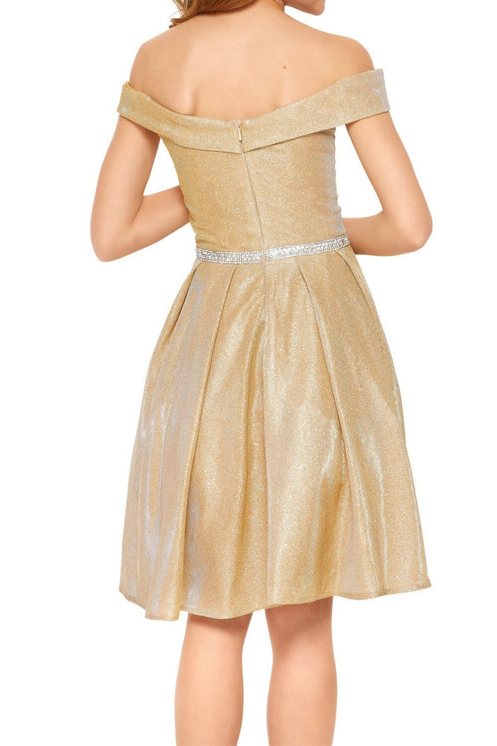 Girls Short Off Shoulder Metallic Dress by Cinderella Couture 8012