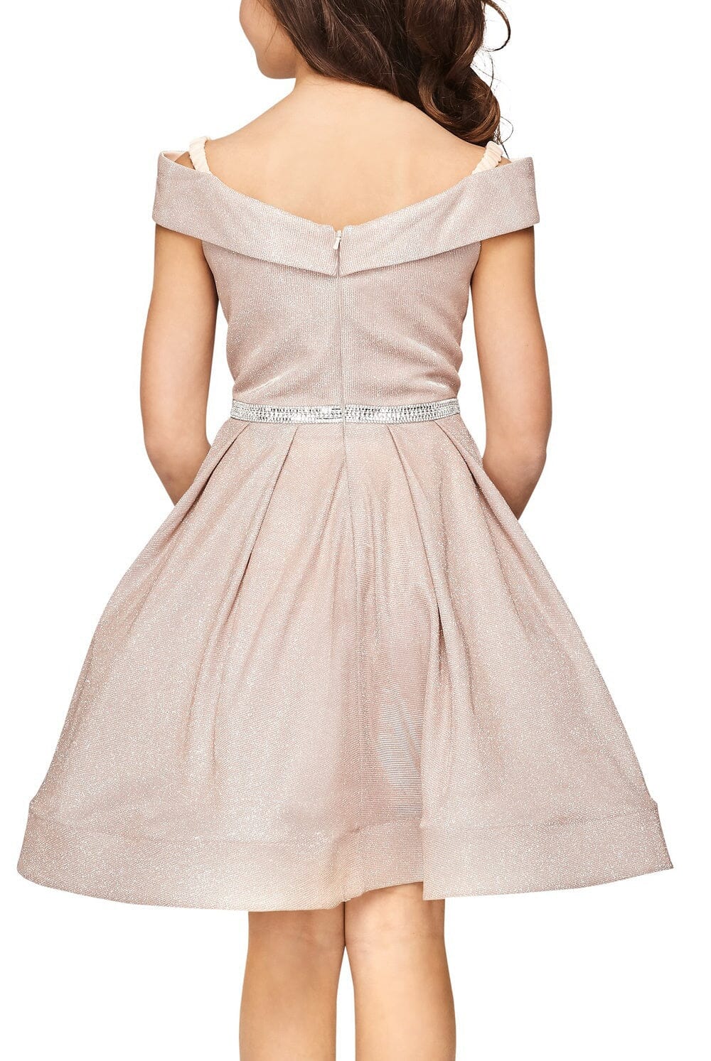 Girls Short Off Shoulder Metallic Dress by Cinderella Couture 8012