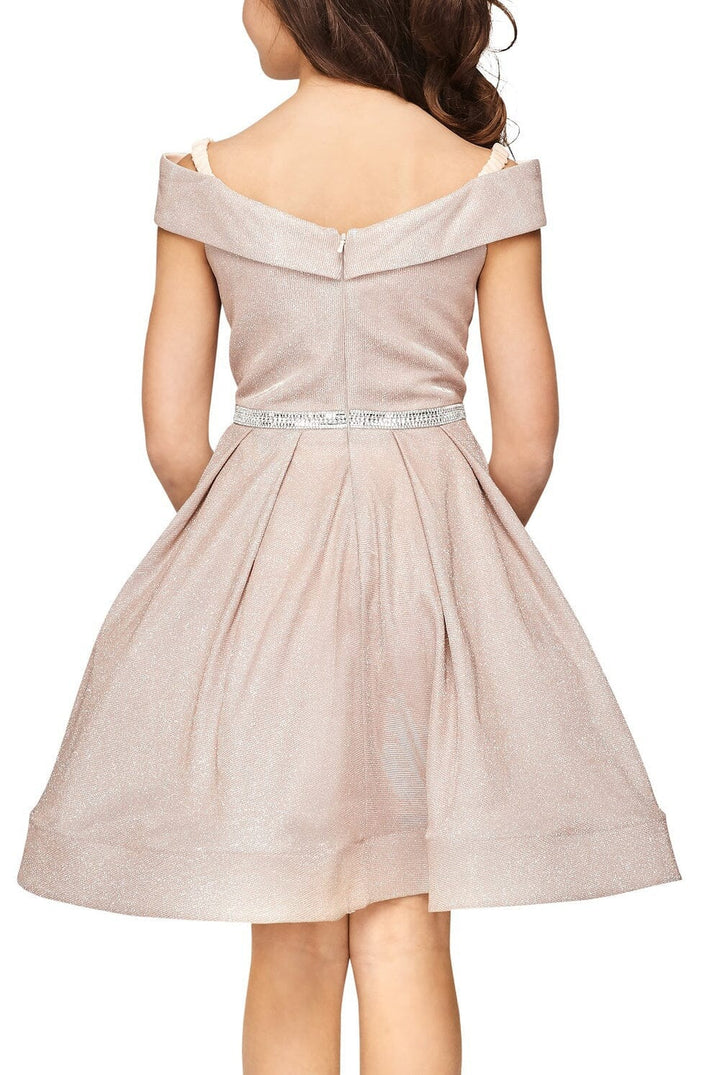 Girls Short Off Shoulder Metallic Dress by Cinderella Couture 8012