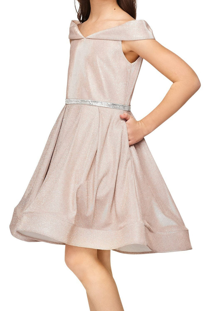 Girls Short Off Shoulder Metallic Dress by Cinderella Couture 8012