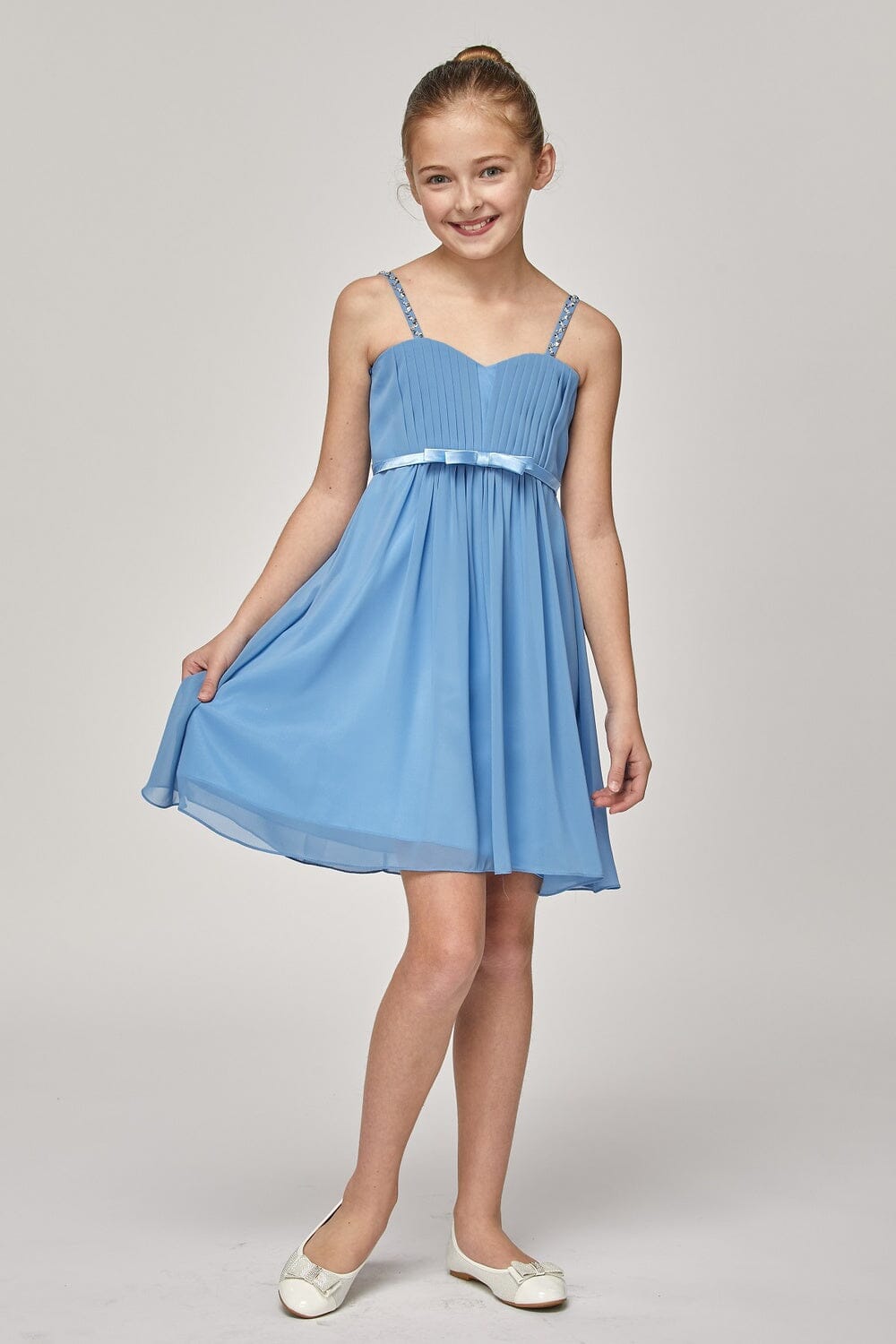 Girls Short Pleated Chiffon Dress by Cinderella Couture 5012