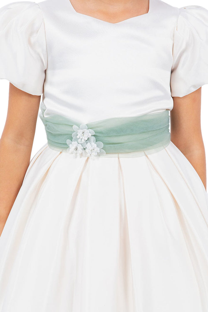 Girls Short Puff Sleeve Satin Dress by Cinderella Couture 9159