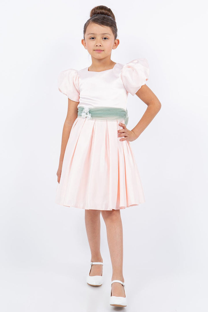 Girls Short Puff Sleeve Satin Dress by Cinderella Couture 9159