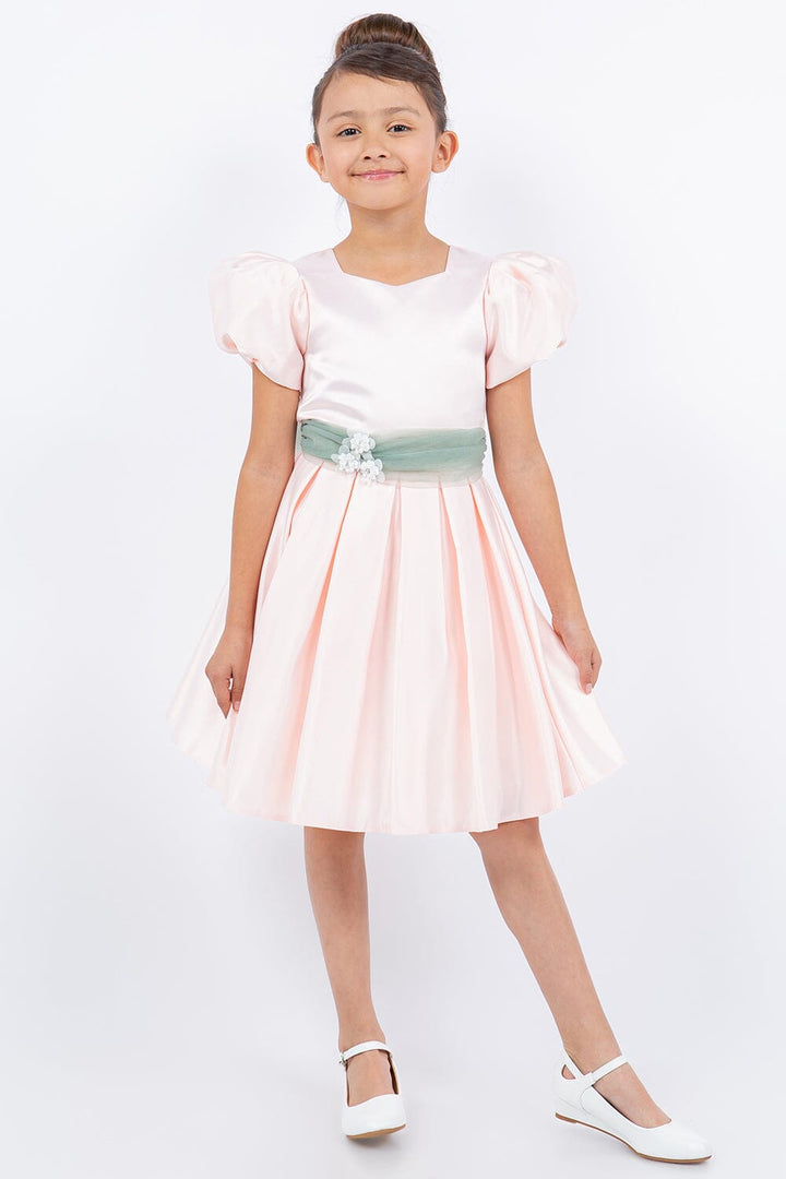 Girls Short Puff Sleeve Satin Dress by Cinderella Couture 9159