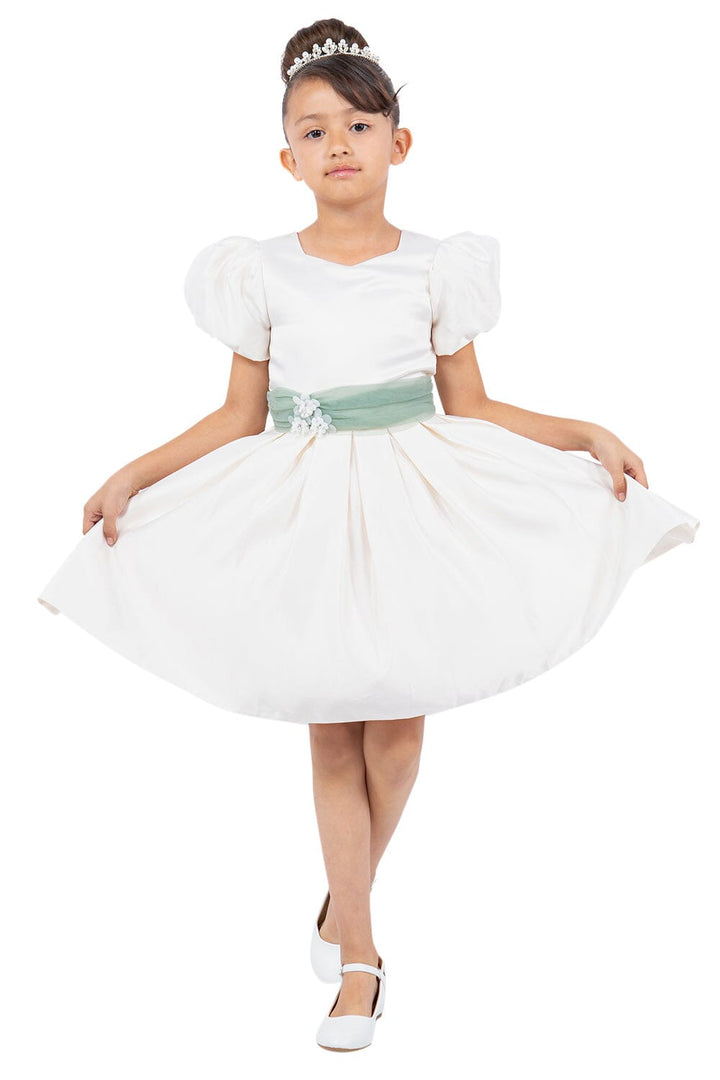 Girls Short Puff Sleeve Satin Dress by Cinderella Couture 9159