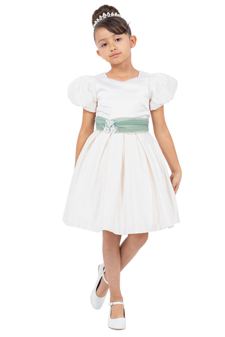 Girls Short Puff Sleeve Satin Dress by Cinderella Couture 9159