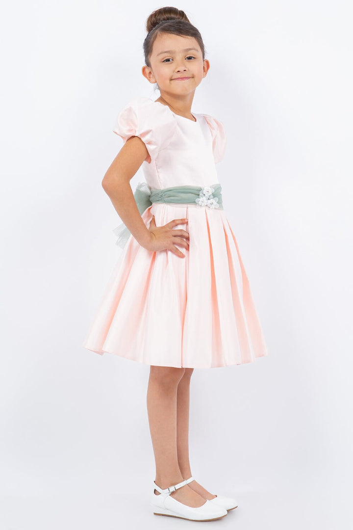 Girls Short Puff Sleeve Satin Dress by Cinderella Couture 9159