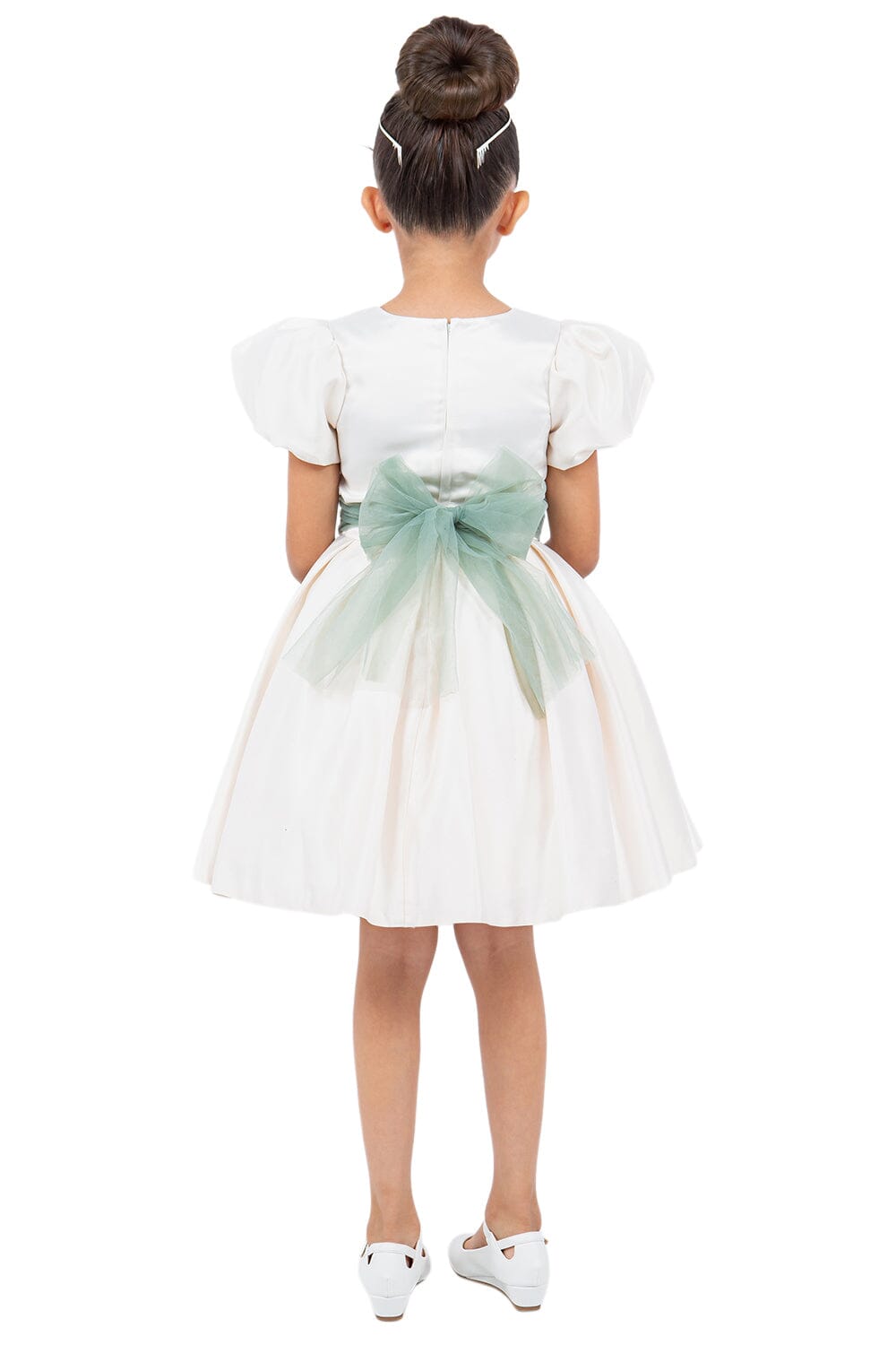 Girls Short Puff Sleeve Satin Dress by Cinderella Couture 9159