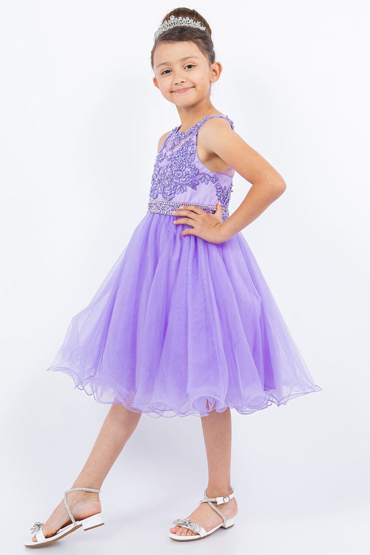 Girls Short Ruffled Dress with Beaded Bodice by Cinderella Couture 5013