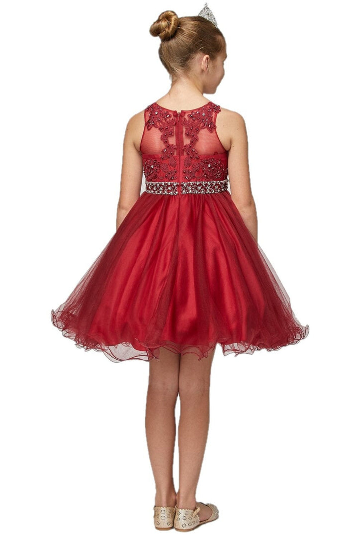Girls Short Ruffled Dress with Beaded Bodice by Cinderella Couture 5013