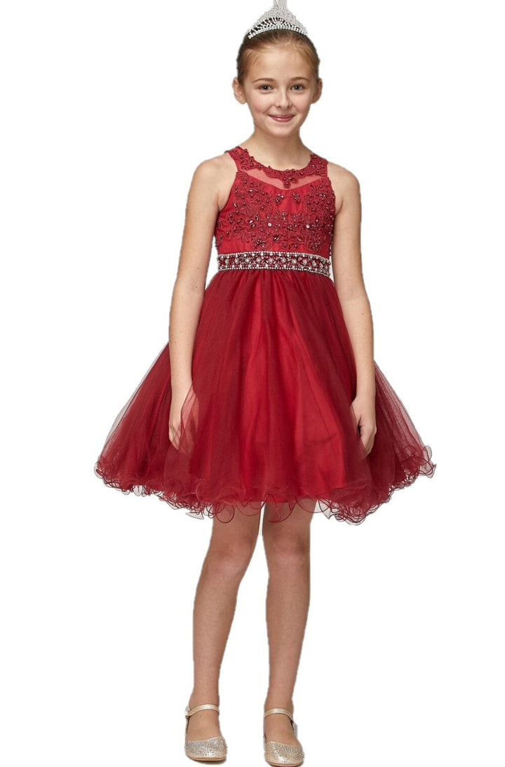 Girls Short Ruffled Dress with Beaded Bodice by Cinderella Couture 5013
