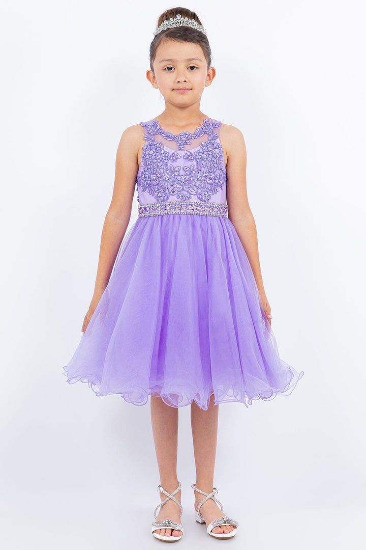 Girls Short Ruffled Dress with Beaded Bodice by Cinderella Couture 5013