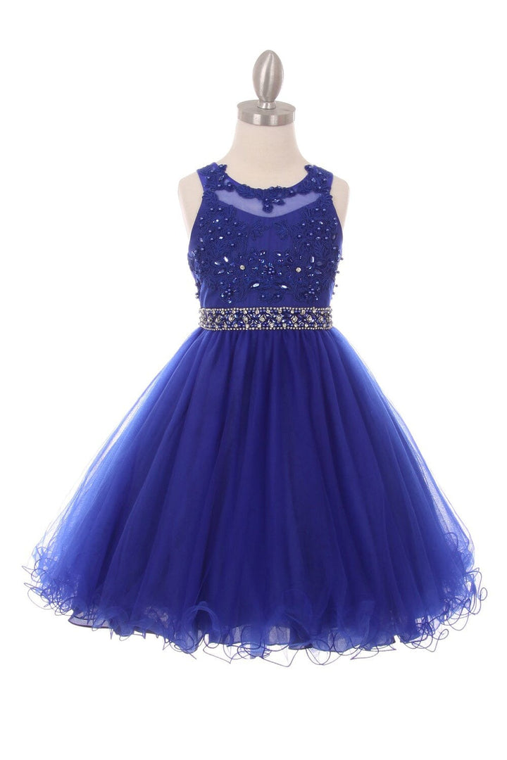 Girls Short Ruffled Dress with Beaded Bodice by Cinderella Couture 5013
