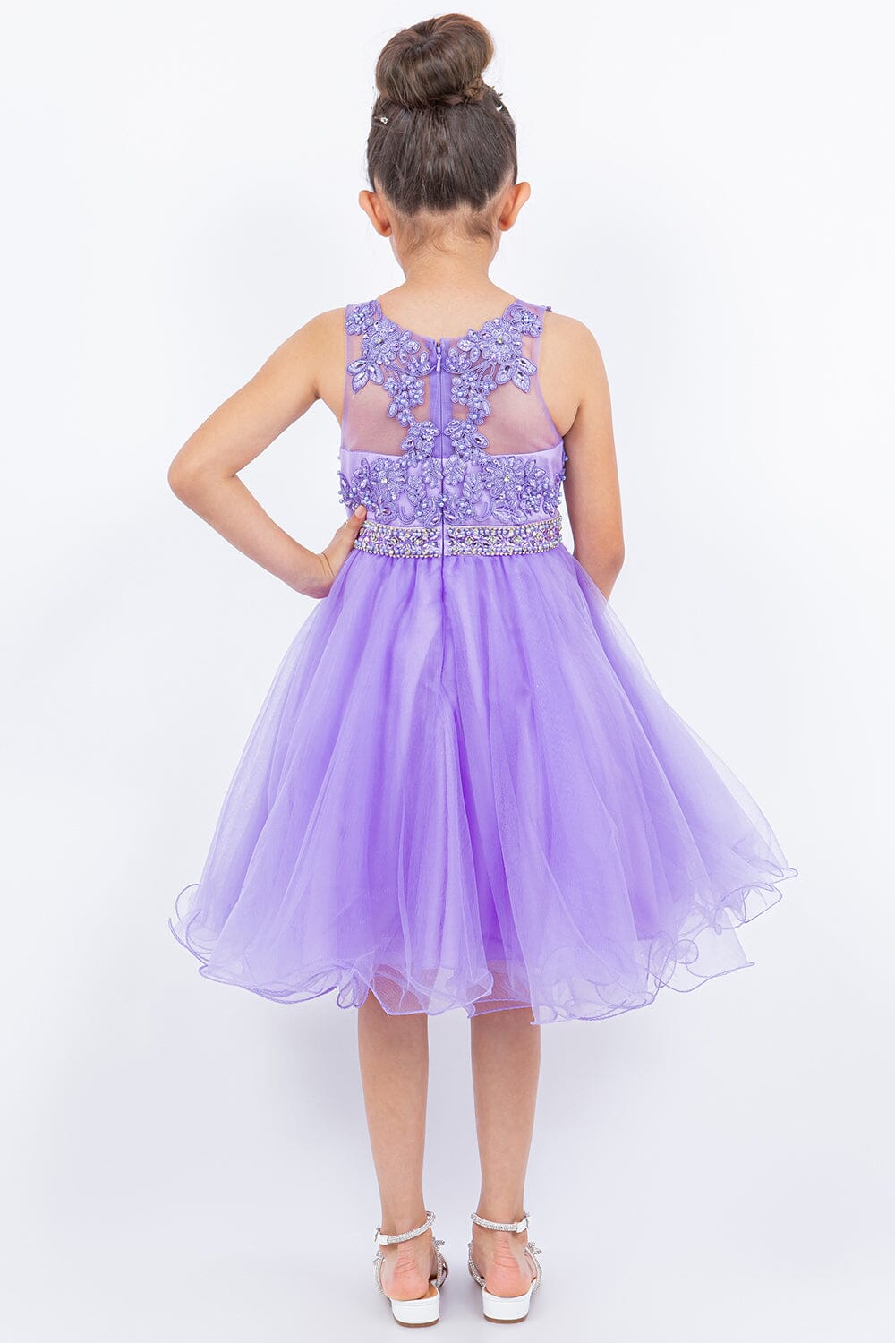 Girls Short Ruffled Dress with Beaded Bodice by Cinderella Couture 5013