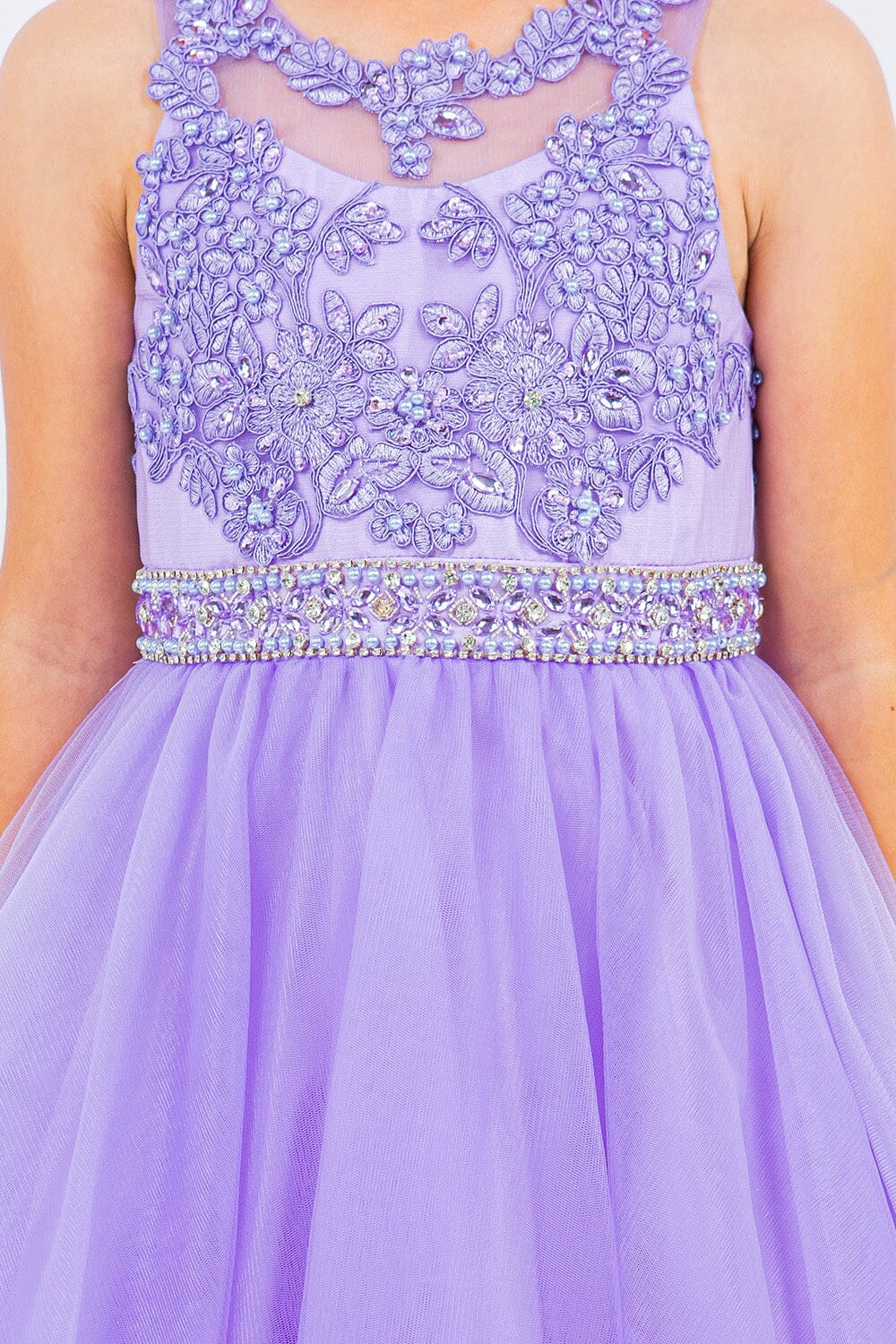 Girls Short Ruffled Dress with Beaded Bodice by Cinderella Couture 5013