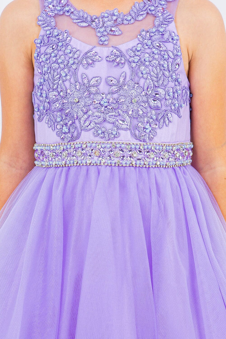 Girls Short Ruffled Dress with Beaded Bodice by Cinderella Couture 5013