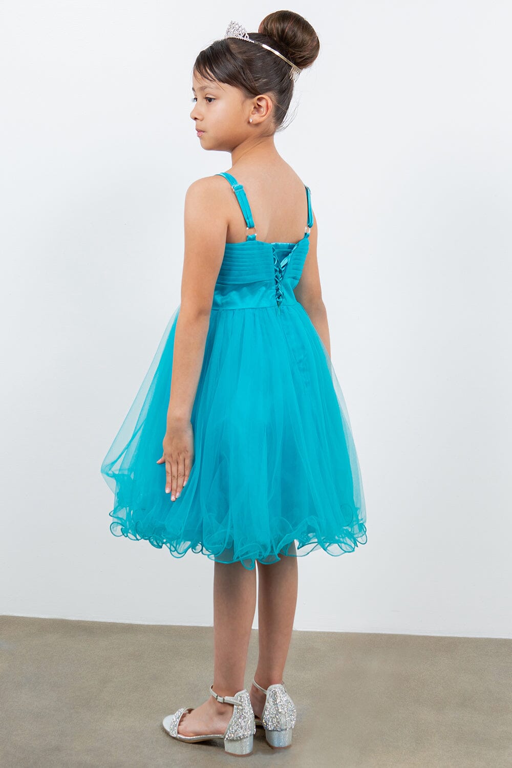 Girls Short Ruffled Dress with Corset Back by Cinderella Couture 65008