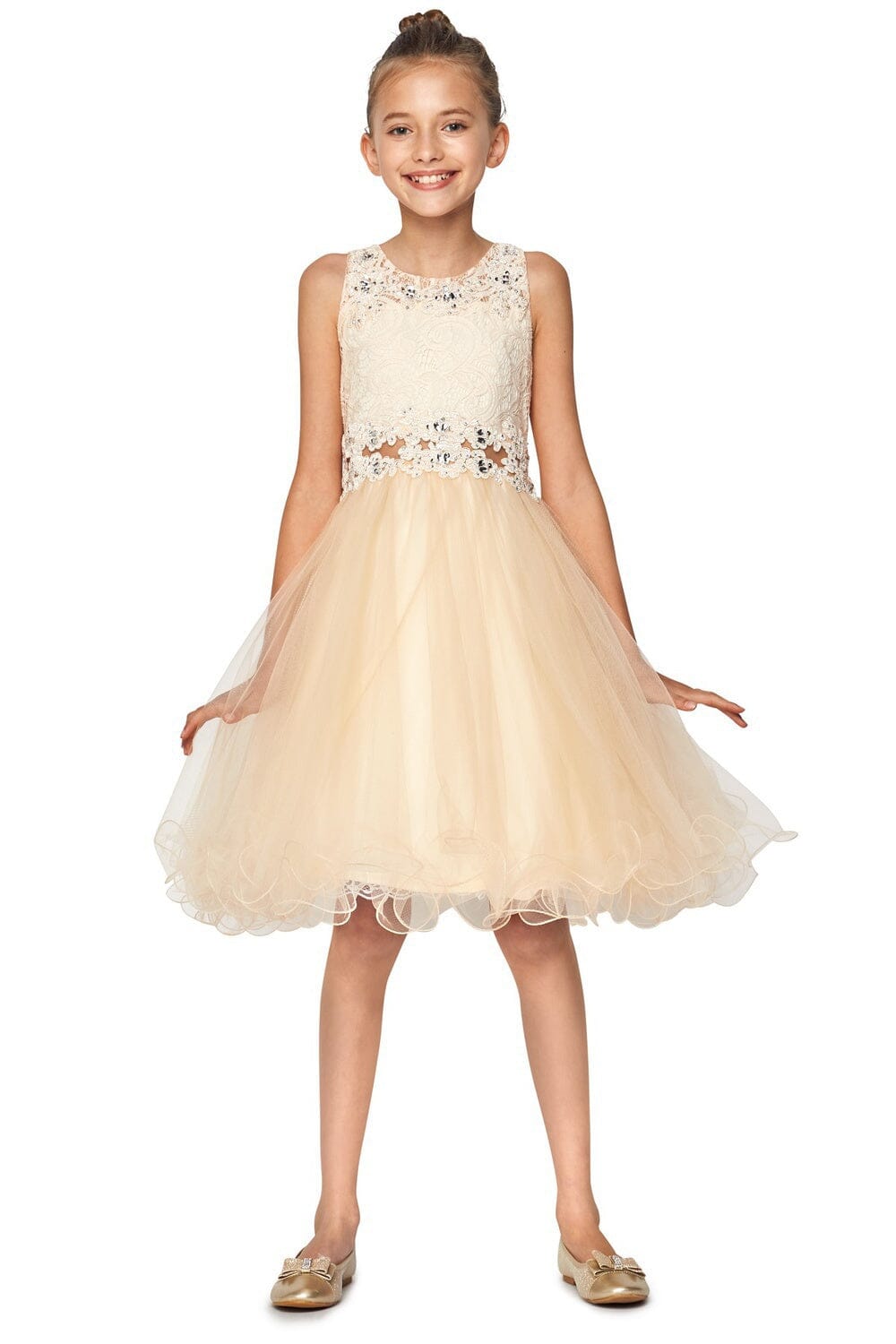 Girls Short Ruffled Dress with Lace Bodice by Cinderella Couture 5010