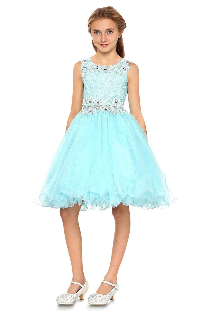 Girls Short Ruffled Dress with Lace Bodice by Cinderella Couture 5010