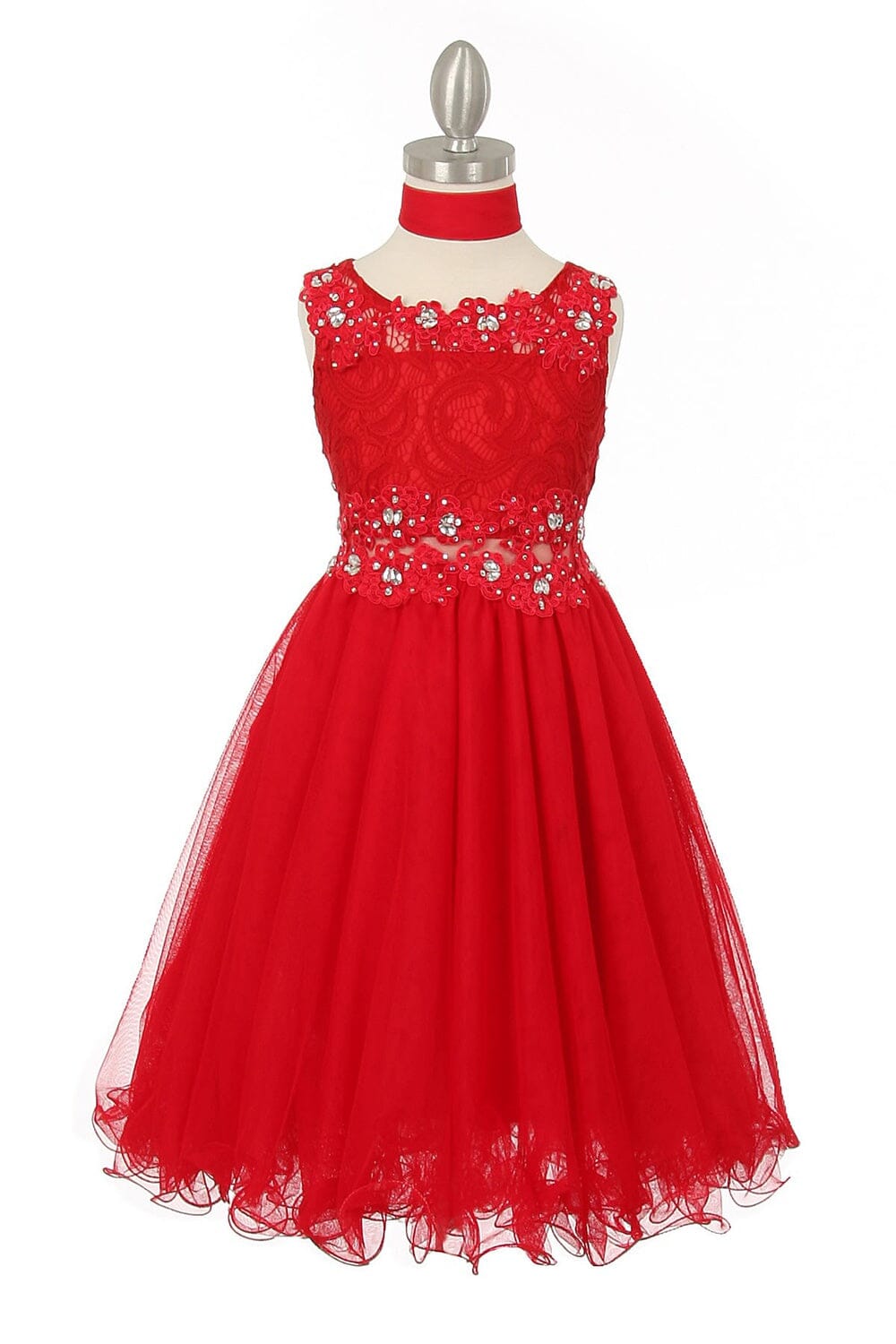 Girls Short Ruffled Dress with Lace Bodice by Cinderella Couture 5010