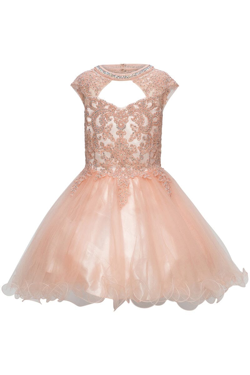 Girls Short Ruffled Dress with Lace Bodice by Cinderella Couture 5083