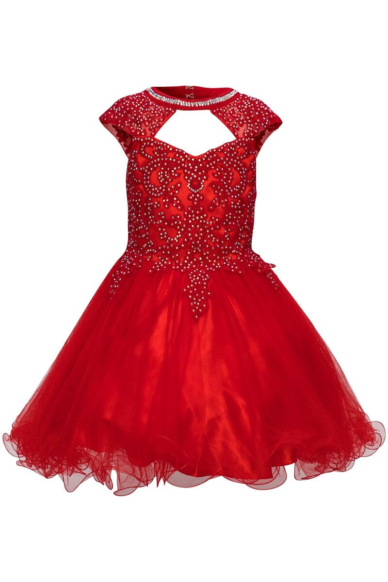 Girls Short Ruffled Dress with Lace Bodice by Cinderella Couture 5083