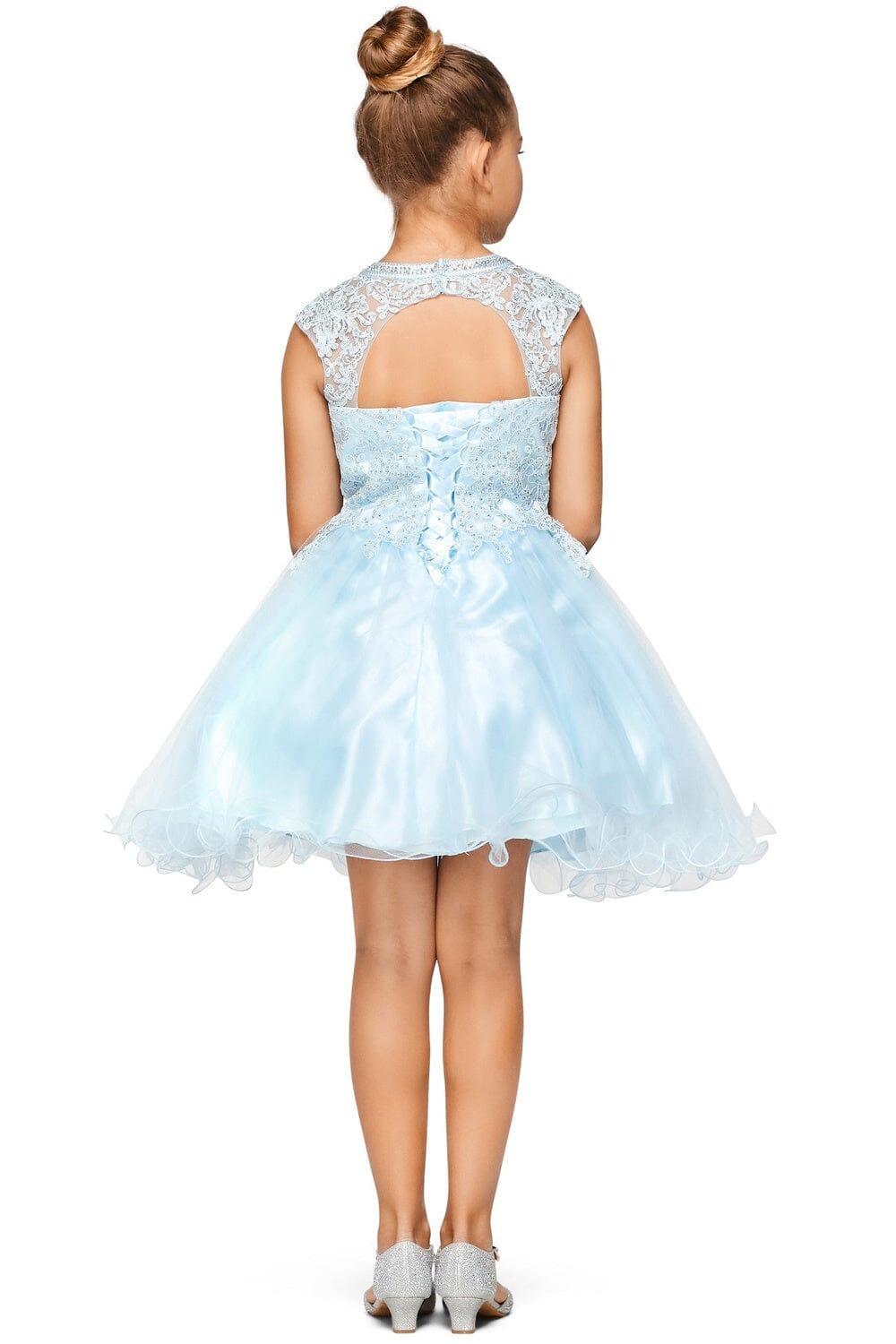 Girls Short Ruffled Dress with Lace Bodice by Cinderella Couture 5083