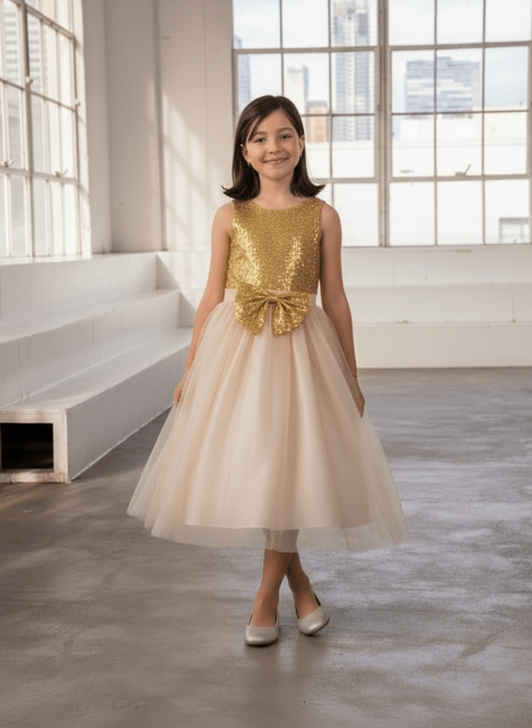 Girls Short Sequin Bodice Dress by Calla D-832