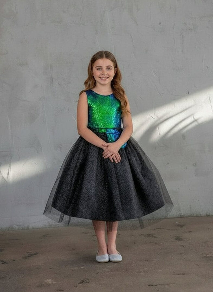 Girls Short Sequin Bodice Dress by Calla D-832