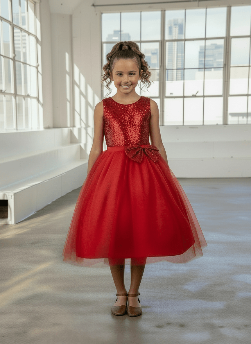 Girls Short Sequin Bodice Dress by Calla D-832