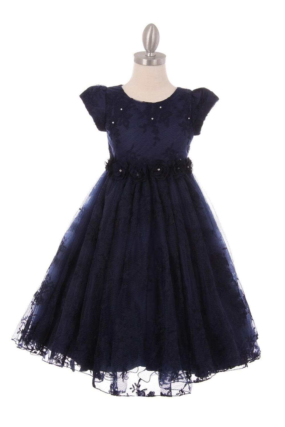 Girls Short Sleeve Chantilly Lace Dress by Cinderella Couture 9078