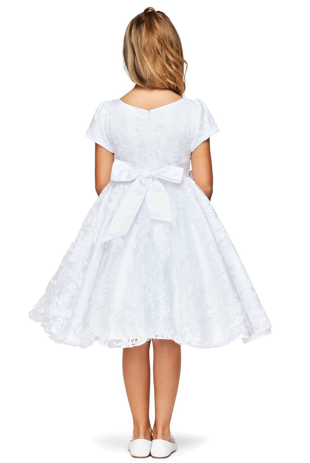 Girls Short Sleeve Chantilly Lace Dress by Cinderella Couture 9078 8 / Dusty Pink Girls Short Sleeve Chantilly Lace Dress by Cinderella Couture 9078 8 / Dusty Pink