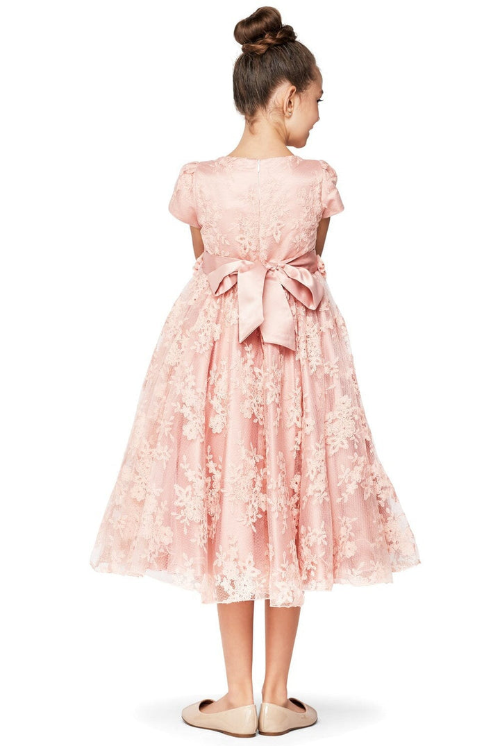 Girls Short Sleeve Chantilly Lace Dress by Cinderella Couture 9078
