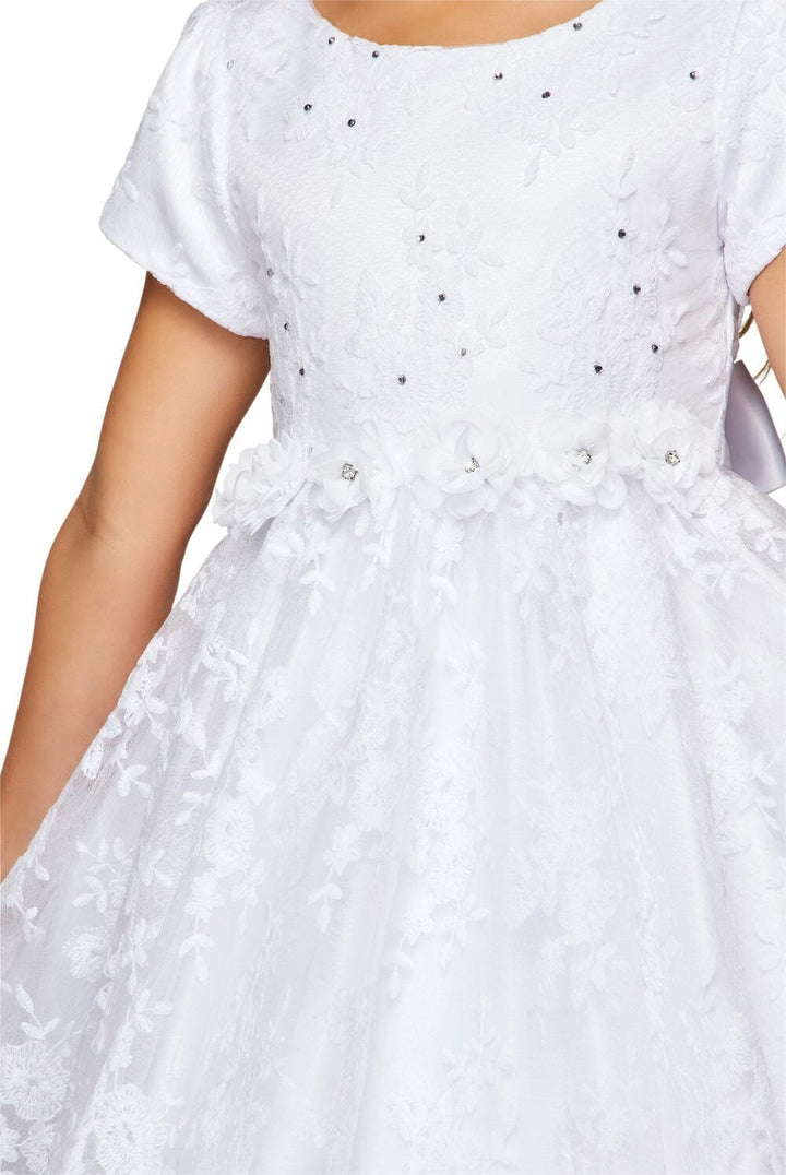 Girls Short Sleeve Chantilly Lace Dress by Cinderella Couture 9078