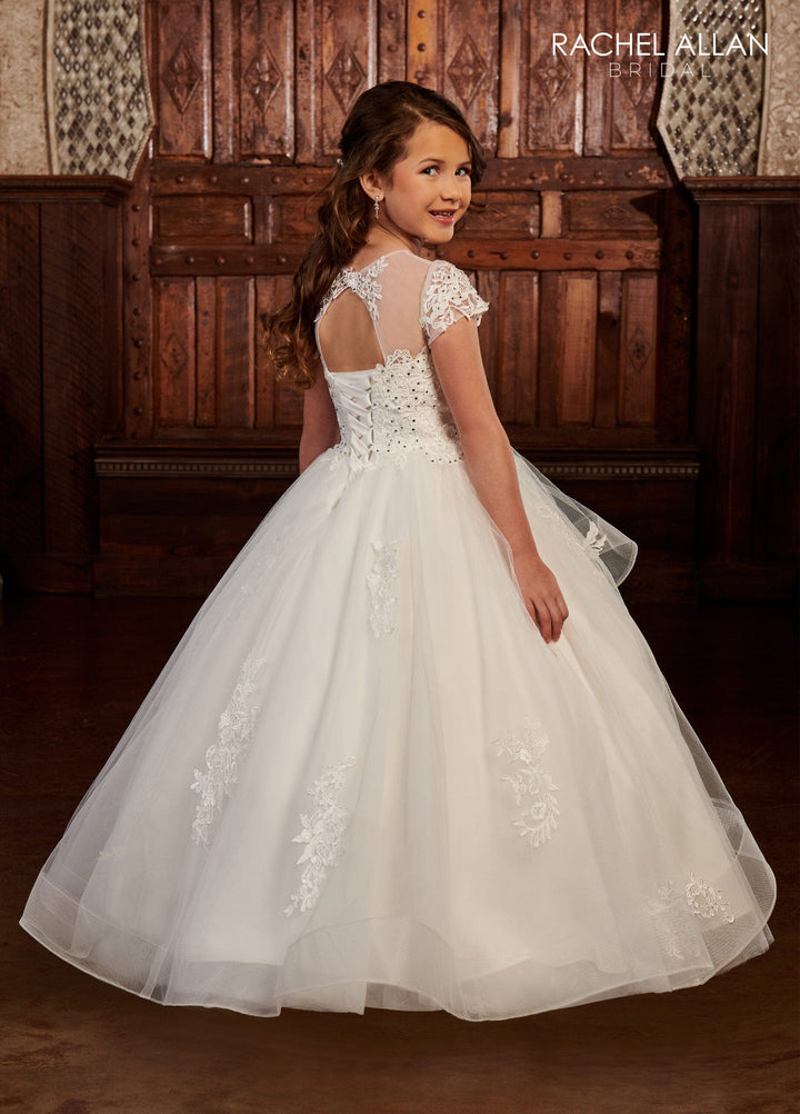 Girls Short Sleeve Ruffled Gown by Rachel Allan RB9134