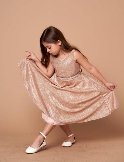 Girls Short Sleeveless Metallic Glitter Dress by Calla D817