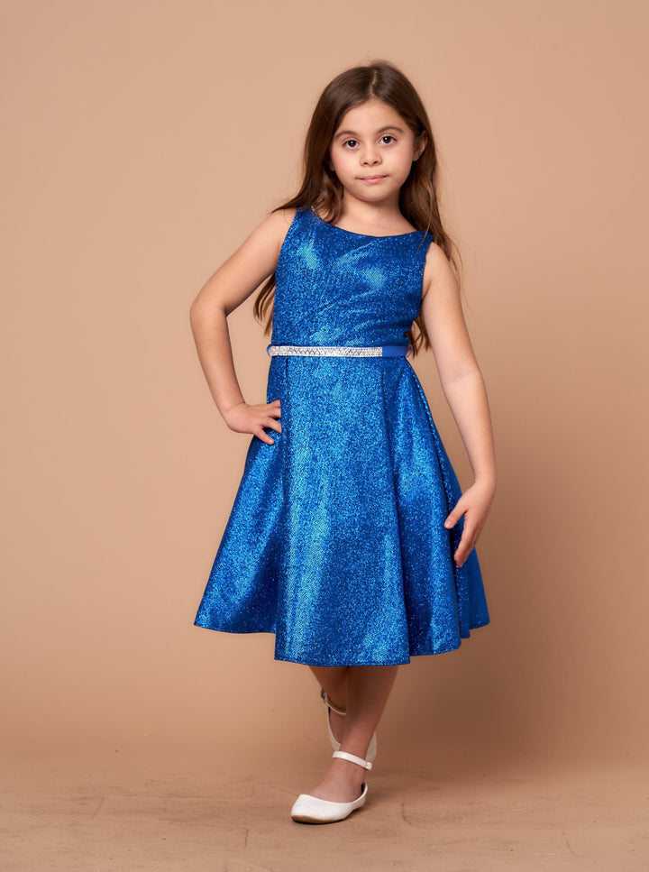 Girls Short Sleeveless Metallic Glitter Dress by Calla D817