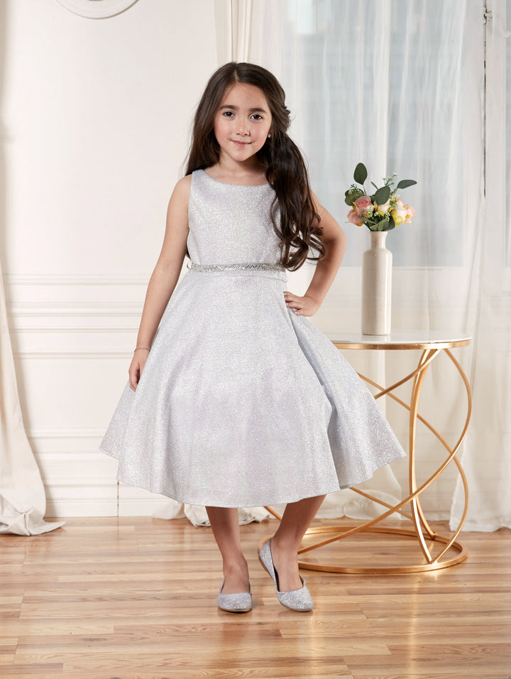 Girls Short Sleeveless Metallic Glitter Dress by Calla D817