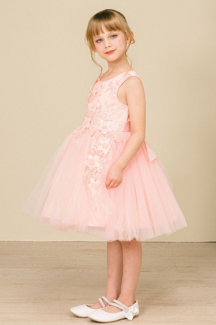 Girls Short Tulle Dress with 3D Flowers by Cinderella Couture 9040