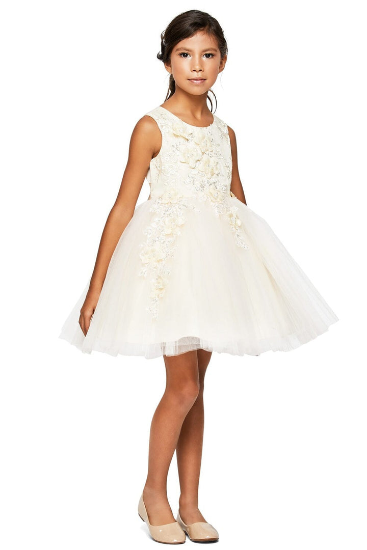 Girls Short Tulle Dress with 3D Flowers by Cinderella Couture 9040
