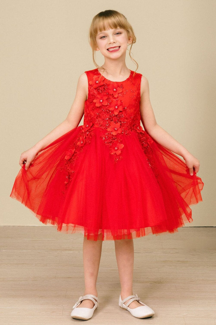 Girls Short Tulle Dress with 3D Flowers by Cinderella Couture 9040